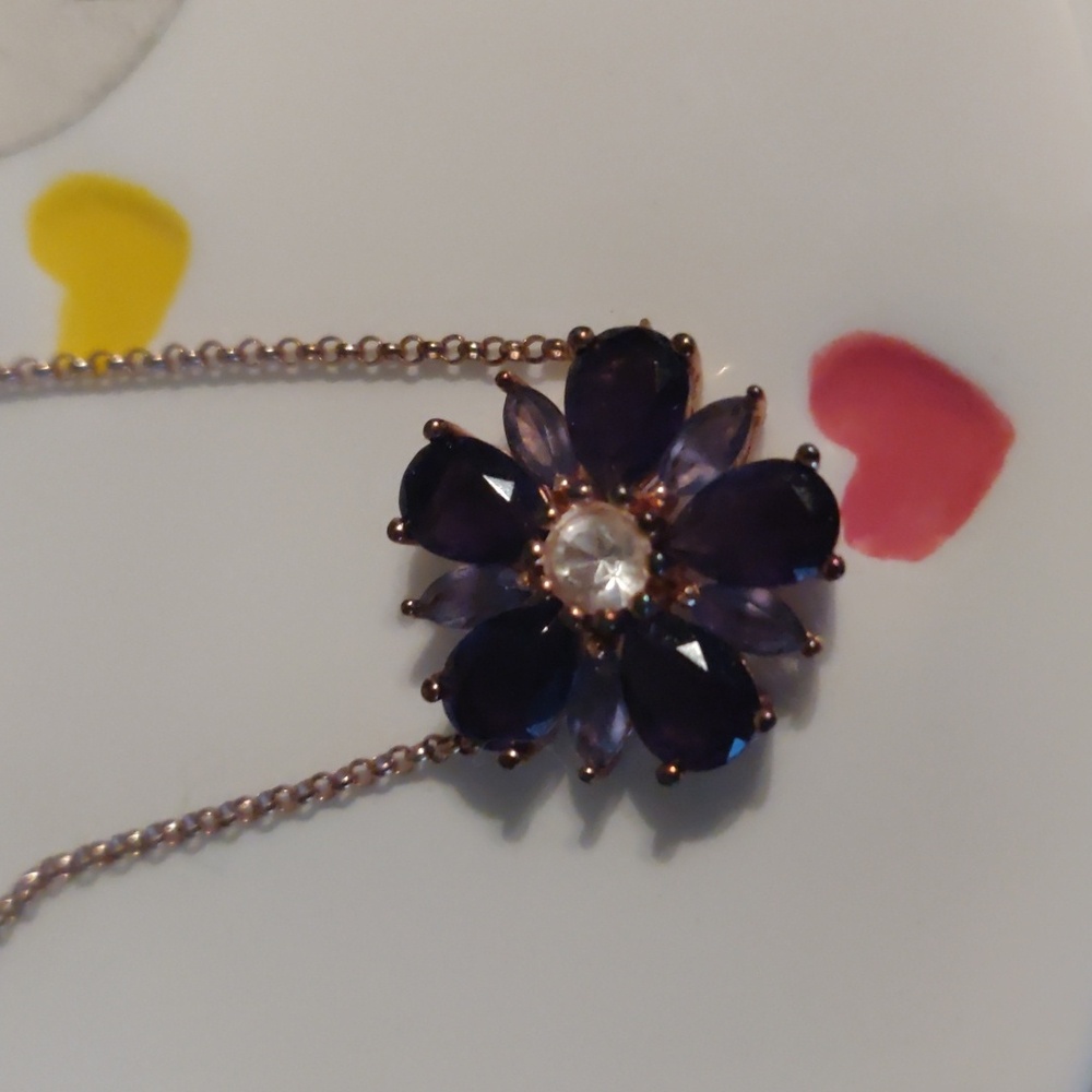 African amethyst and white topaz hand signed 18 inches long 925 over 14 kt